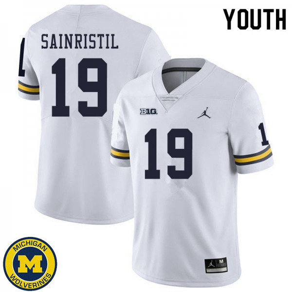 Youth Michigan Wolverines #19 Mike Sainristil White Fashion Football Jersey